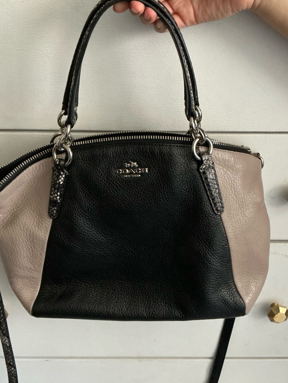 Coach Black and Taupe Leather Shoulder Bag